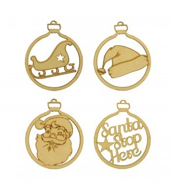 Laser Cut Pack of 4 Themed Baubles - Santa